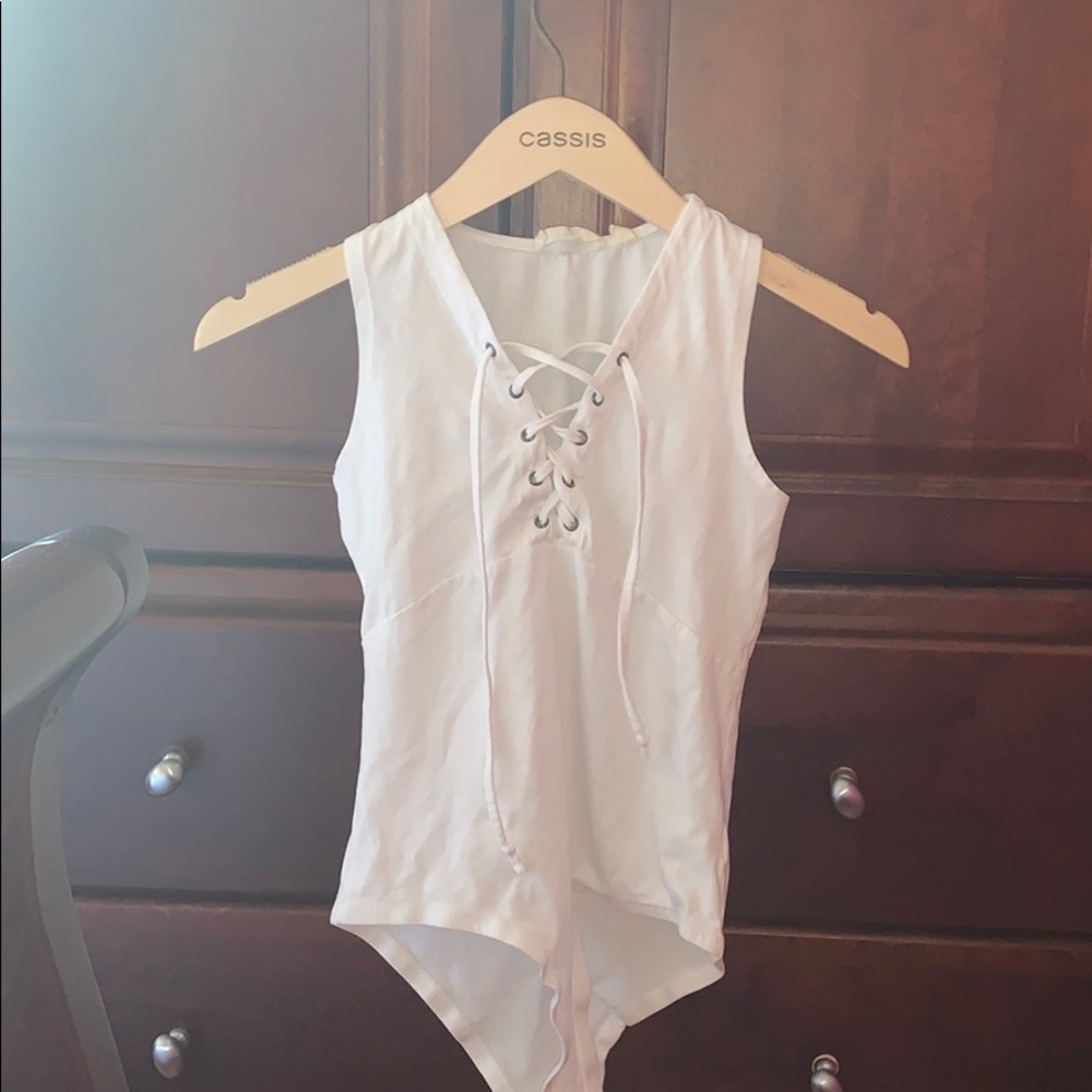 White Lace up Body suit